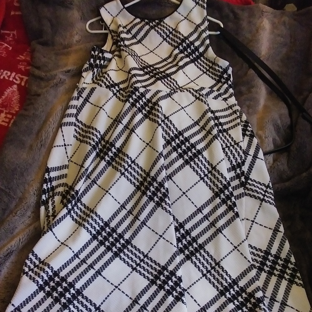 White & Black Plaid Maternity Dress